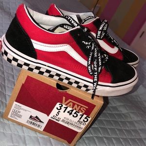 Customized Red And Black Checkered Sole Vans